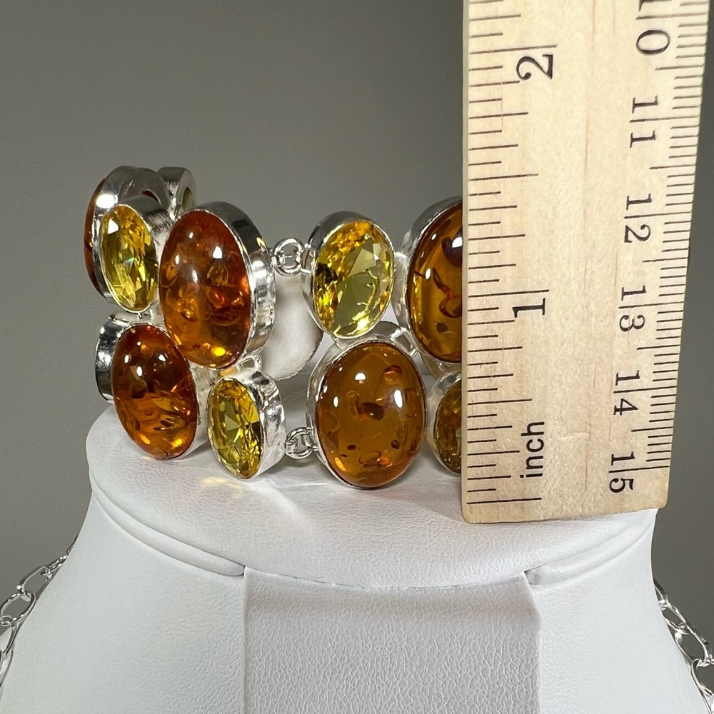 Amber & Citrine 925 Large synthetic stones Necklace Bracelet & ONE Earring ONLY - Picture 13 of 17